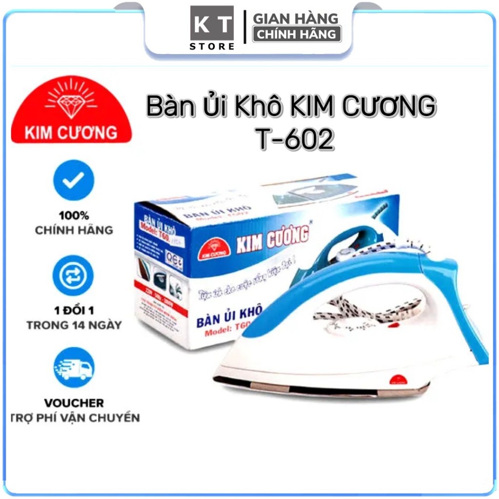 Bàn Ủi Khô KIM CƯƠNG T-602 – Nhỏ Gọn, HÀNG CHÍNH HÃNG, Ủi Mọi Loại Vải, Mặt Nhôm Chống Trầy