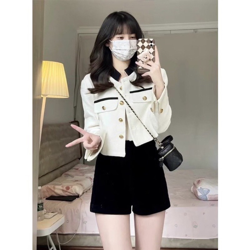 Áo khoác dạ nữ 2 màu đen trắng, áo dạ cổ trụ nữ