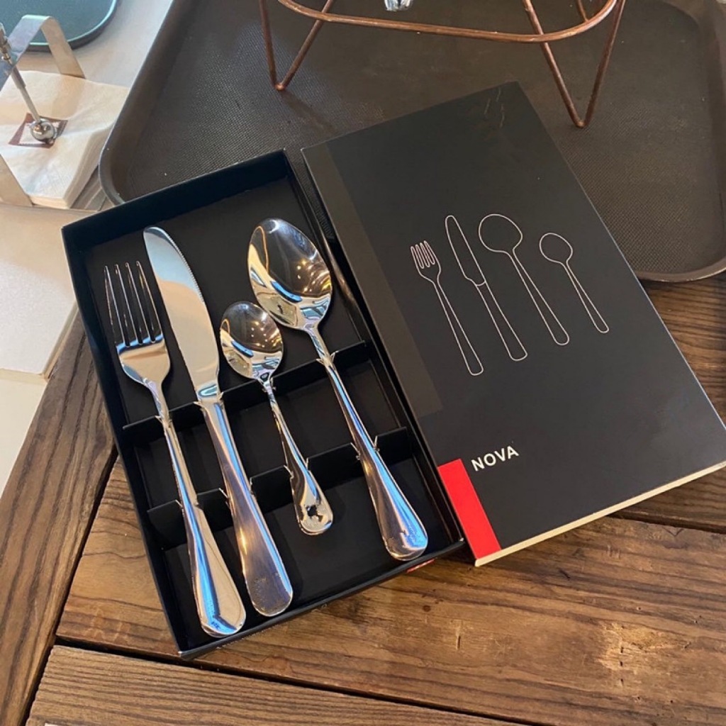 Hộp 4 dao muỗng nĩa thìa inox cao cấp - set 4 dao nĩa muỗng thìa inox