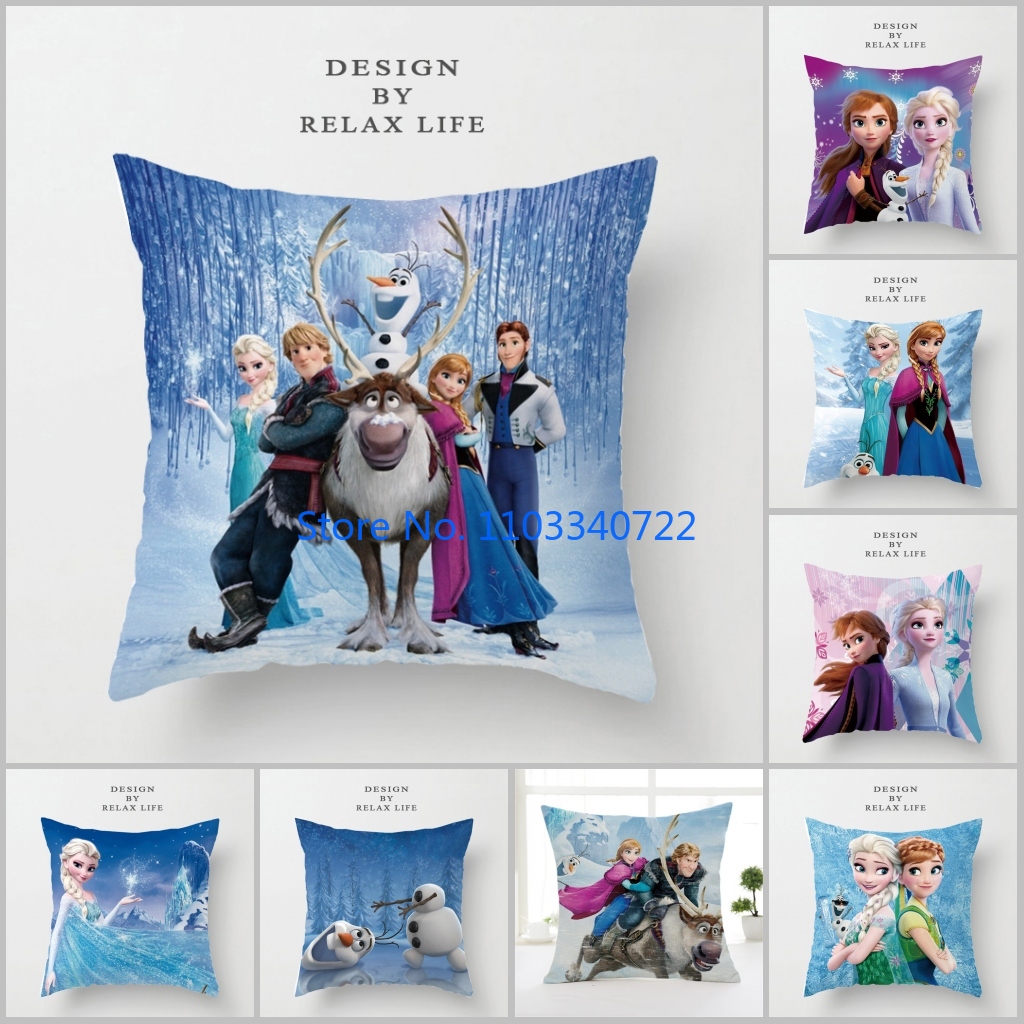 Anime Frozen Princess Elsa Anna Cushion Cover Plush Pillowcase Pillow Case Sofa Car Home Decor 45x45cm Kids Birthday Gift