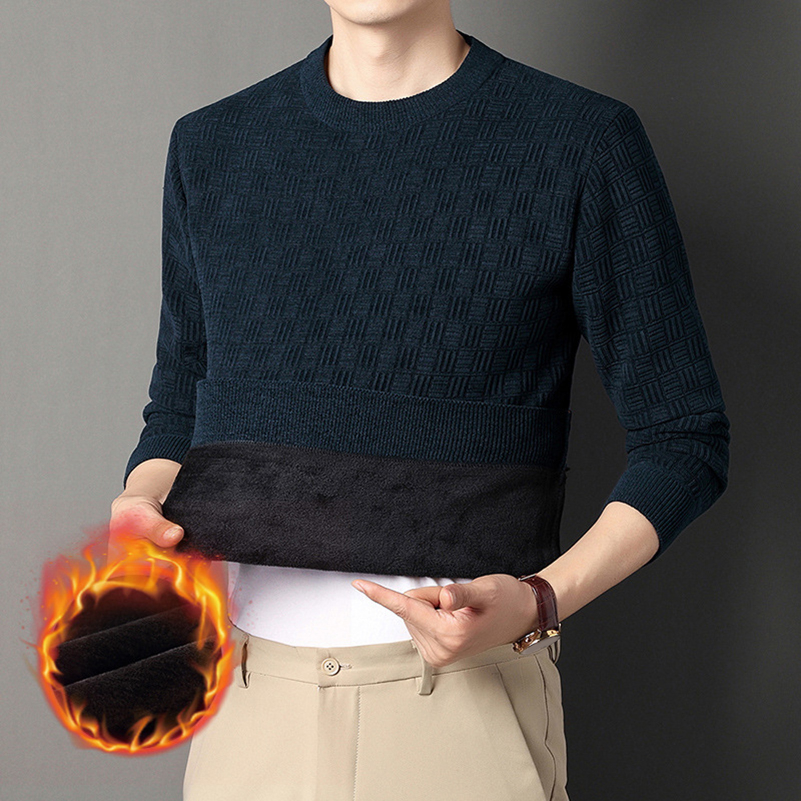 yitu Soft Plush Fleece Sweater Fleece Sweater Cozy and Men's Knitted Sweater for Winter Warm and Soft Pullover with599_voghion.com