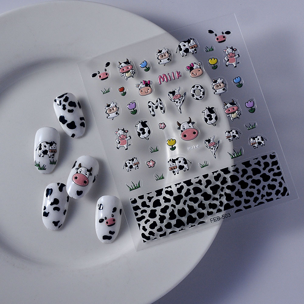 Sticker nail 5d lụa nổi | bò sữa | hình dán móng tay feb-503