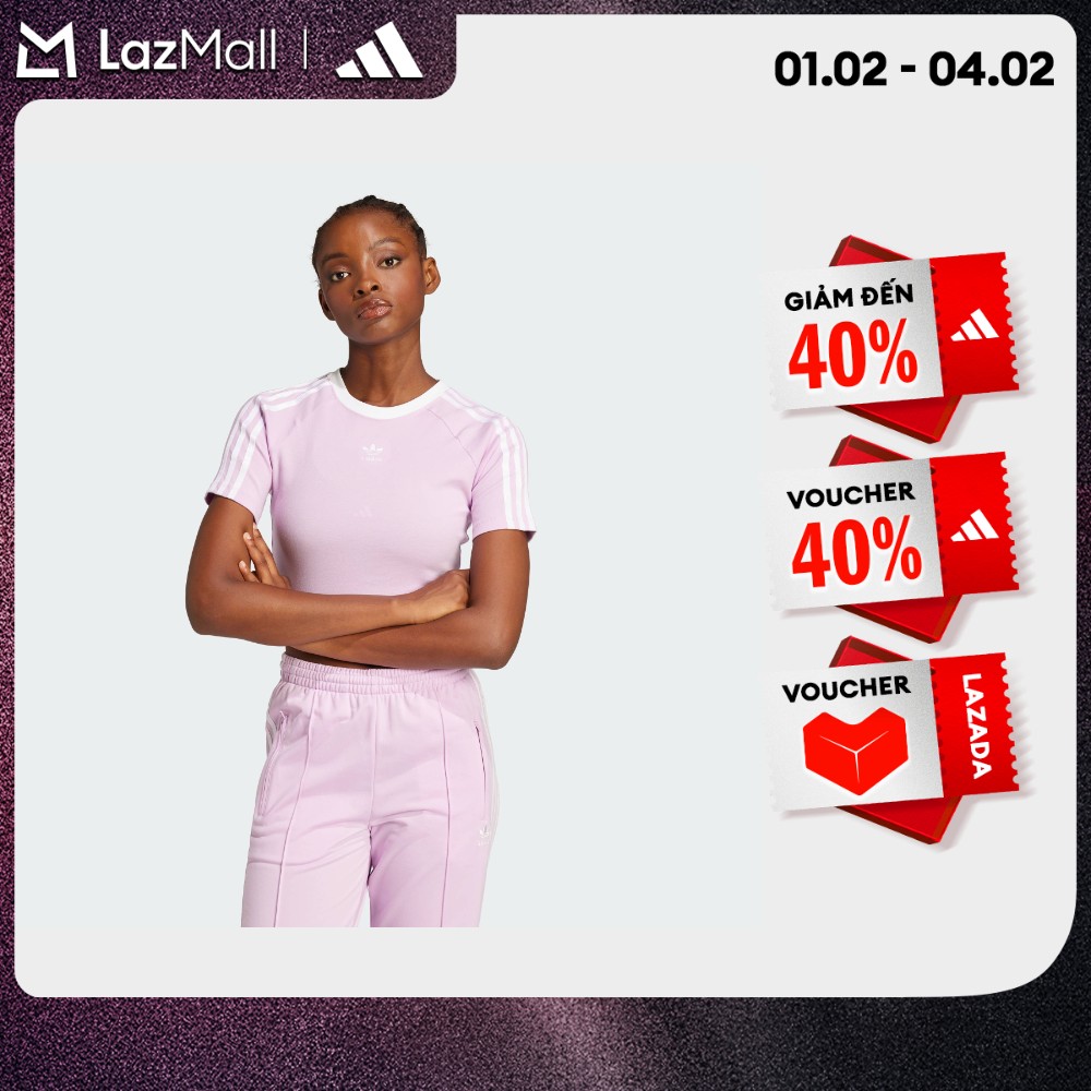 adidas Phong cách sống Áo Baby Tee 3 Sọc Nữ Màu tím JC6365