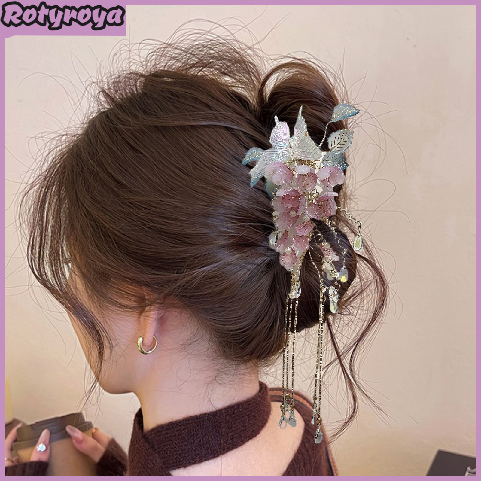 Hair Clip Butterfly Flower Wisteria Glass Hairpin Flower Beads Tassel Hair Claw Multi-functional Styling Hair Accessories ราคา 244 บาท*ส่งฟรี