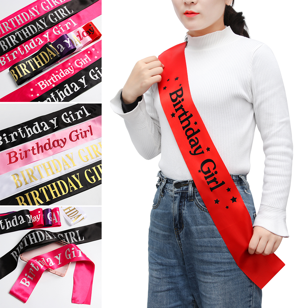 WLSBW Multicolor Gifts Party Decoration Glitter Ribbons Birthday Girl Satin Sash Shoulder Girdle