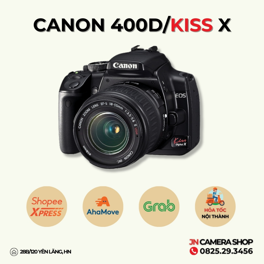 Bộ máy ảnh canon 400D kèm lens 18-55 USM 90% màu cổ điển ,Vintage