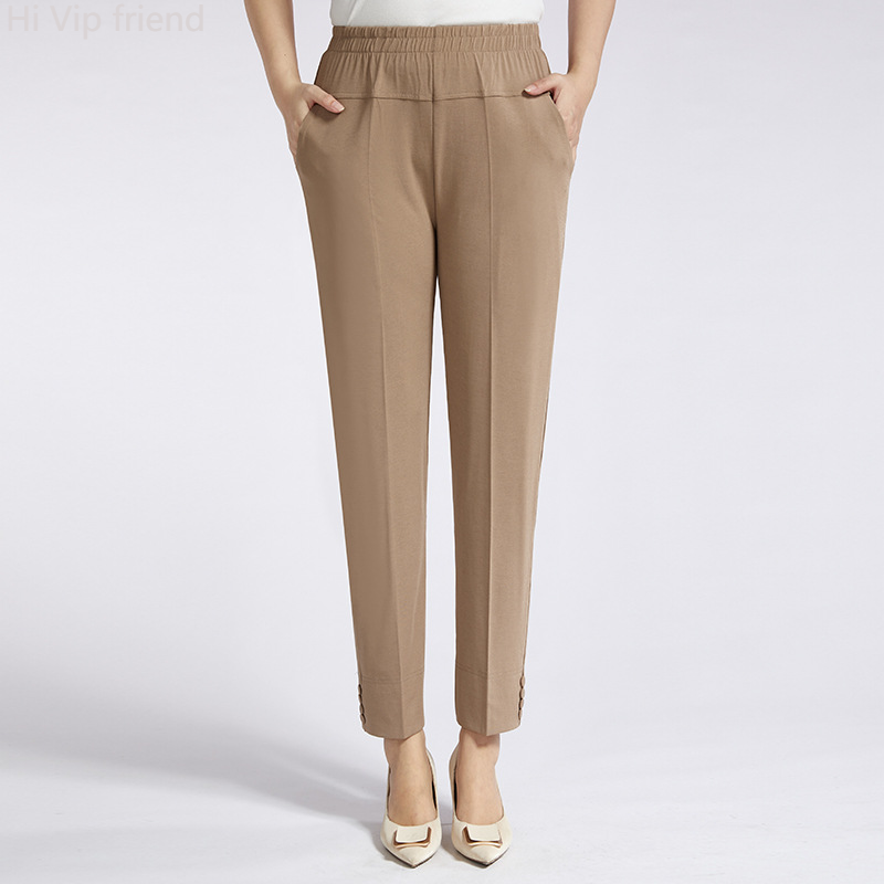 Middle-aged And Elderly Women's Loose Summer Thin Ice Silk Elastic Casual Pants For Mothers Elastic Waist Straight Nine-point Pants 【JU】 ราคา  515 บาท*ส่งฟรี