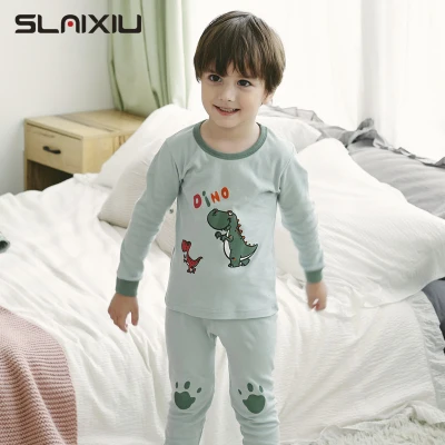SLAIXIU Boys Pyjamas Kids Sleepwear Cotton Long Sleeve Tops & Pants Cartoon Dinosaur Girls Pajamas Set for 3-12 Years Children Clothing Suits (1 sets)