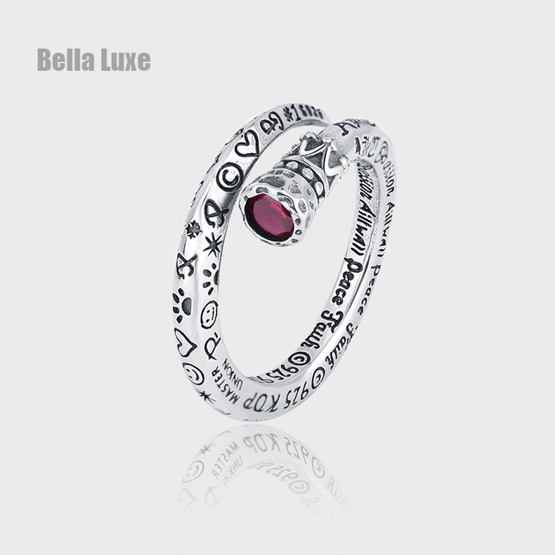 S925 sterling bạc chịu lực cao cổ điển scepter Studded Nhẫn kim cương đỏ nữ làm cũ thủ công ngọt ngào mát mẻ cô gái đường phố chỉ số nhẫn đeo ngón tay