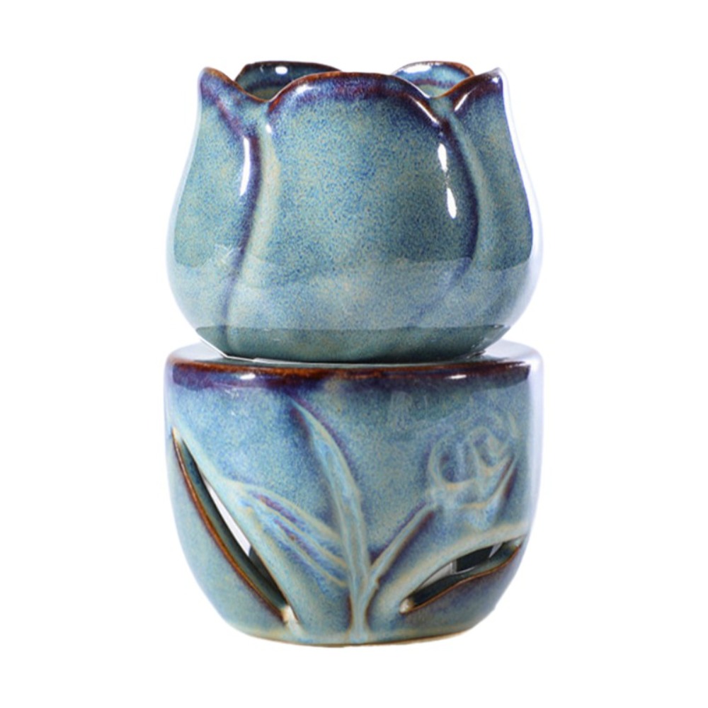 BRISA Exquisite Ceramic Oil Diffuser Tulip Shape Split Design Essential Oil Burner Creative Multi-functional Wax Melt Burners Home Decor