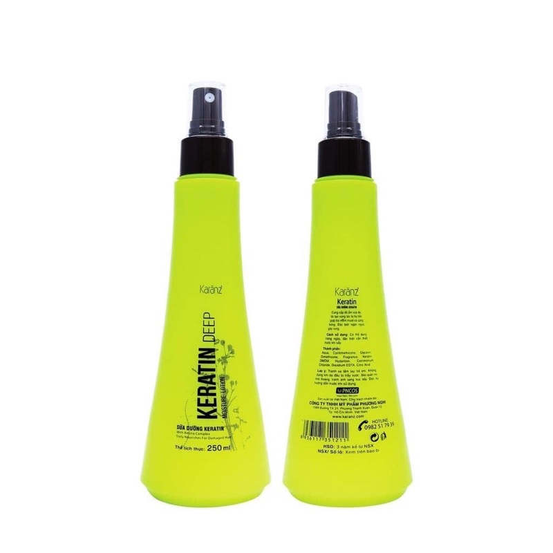 Xịt Dưỡng Tóc Collagen Keratin Karanz xanh 250ml chuyên Phục Hồi Tóc Hư Tổn