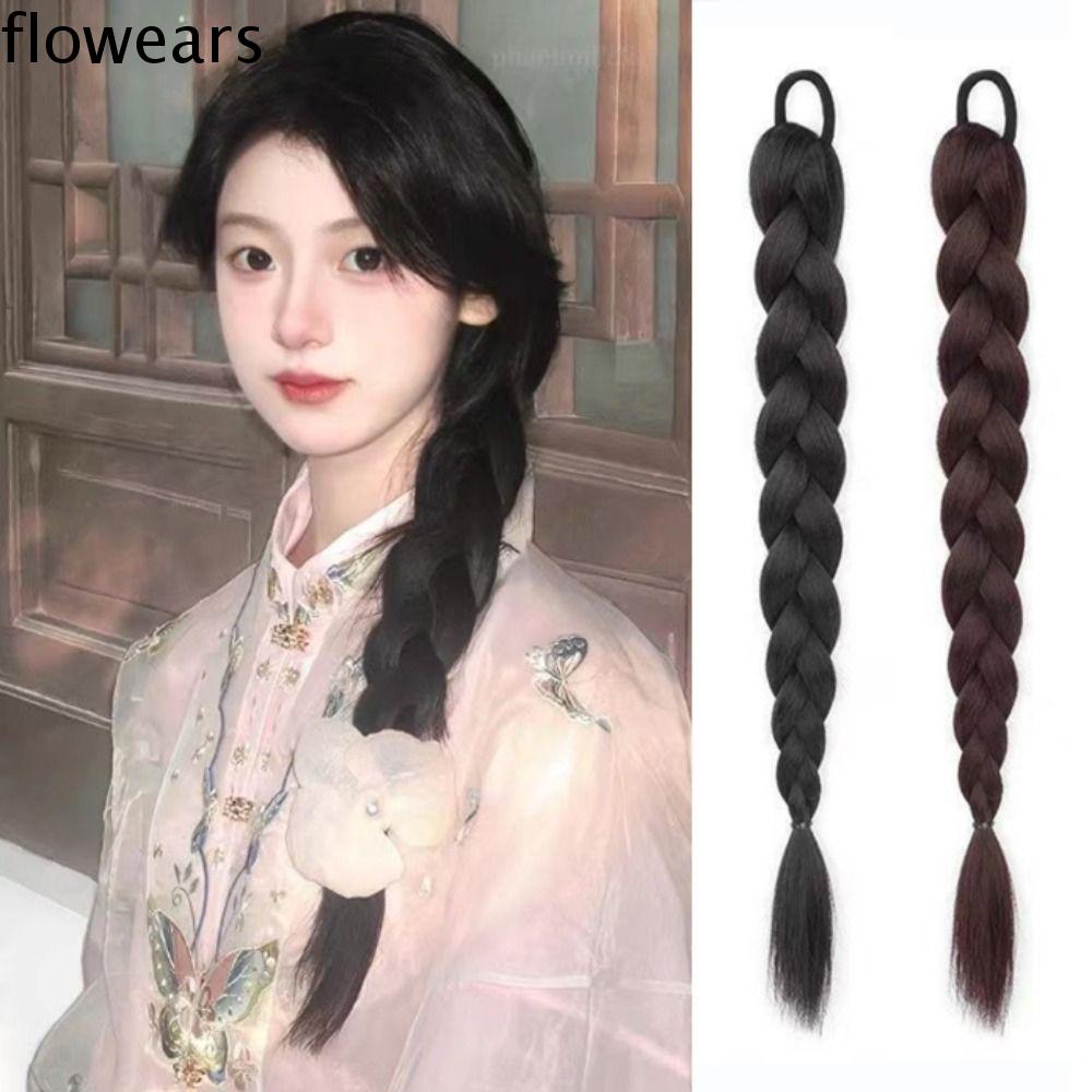 FLOWEARS Tổng hợp Tóc đuôi ngựa tết tóc giả Phong cách Trung Quốc Bột chiên Tóc Giả bện đấm bốc Ngọt ngào Sai Bện dài xoắn Bé gái
