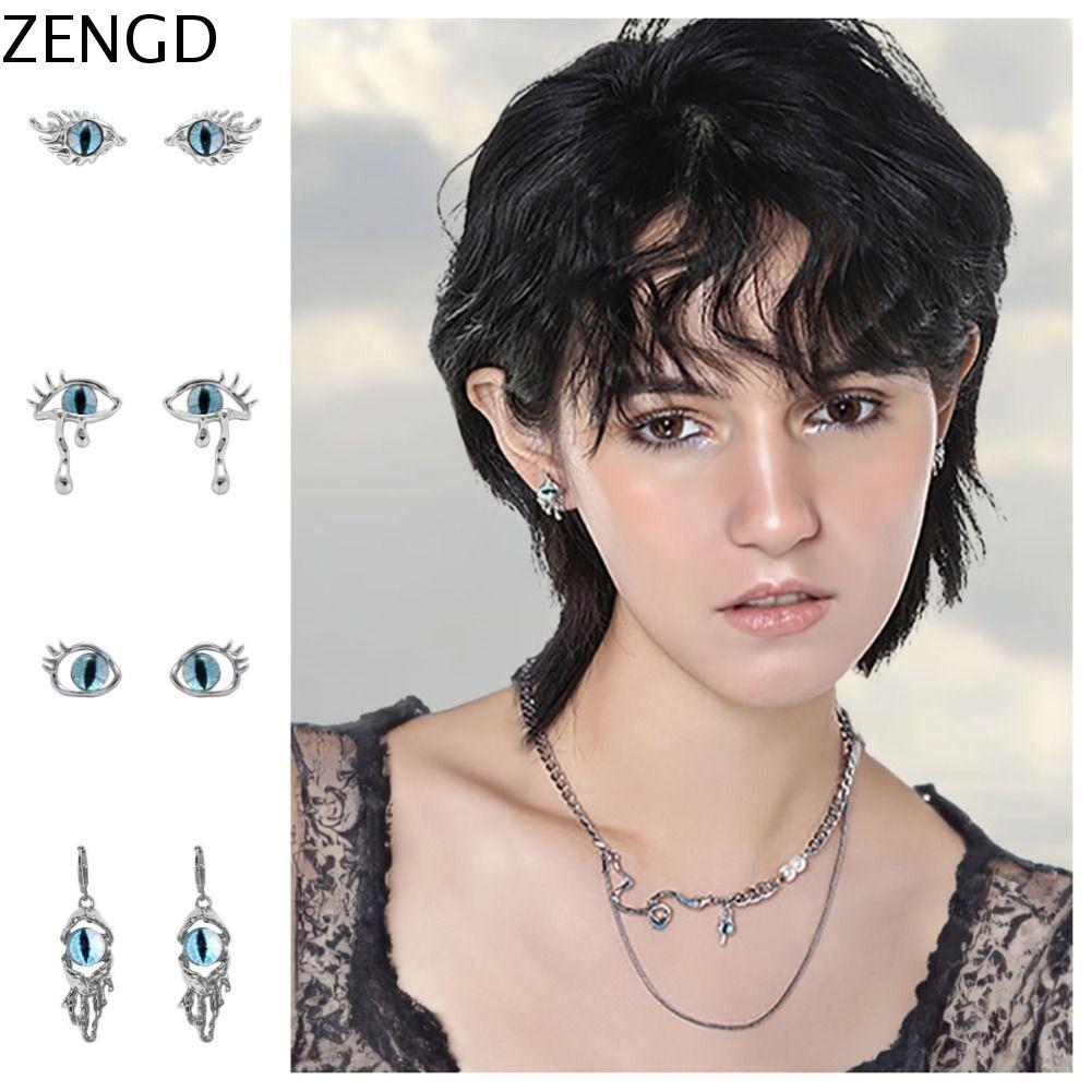 ZENGD Thẩm mỹ Khuyên tai hình mắt mèo Hợp kim Thời trang Khuyên tai mắt quỷ bện Trang sức Độc đáo Bông tai mắt quỷ may mắn