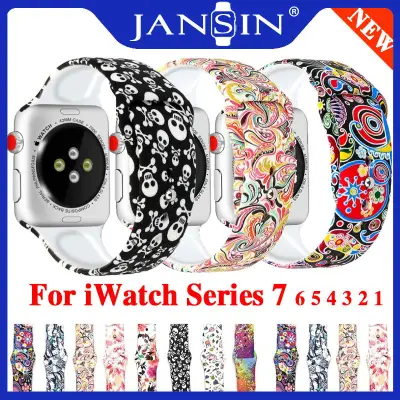 Sport Band Soft Silicone Replacement Sport Strap For Apple Watch Band 41mm 45mm Silicone Bracelet Printed Pattern Strap for apple watch Series 7 6 SE 5 4 3 Band 40mm 44mm 38mm 42mm