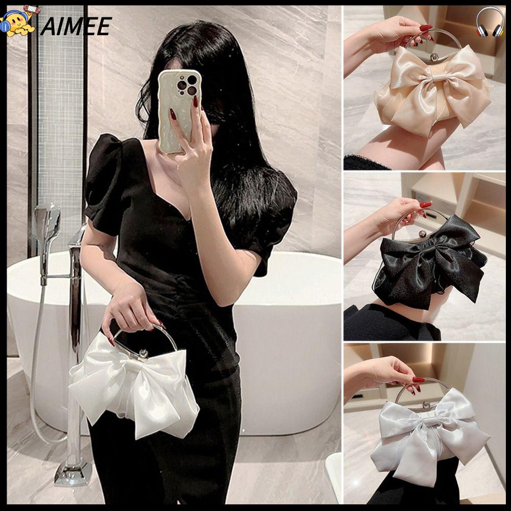 AIMEE Lụa vàng sáng Túi buổi tối thắt nơ Dây chuyền Túi đeo vai Thời trang Túi xách Nữ