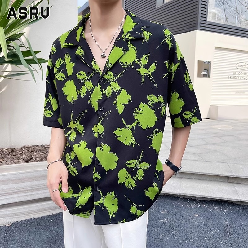 ASRV Men's casual shirt vintage cub collar print shirt men's short sleeve hawaiian shirt ราคา 172 บาท*ส่งฟรี
