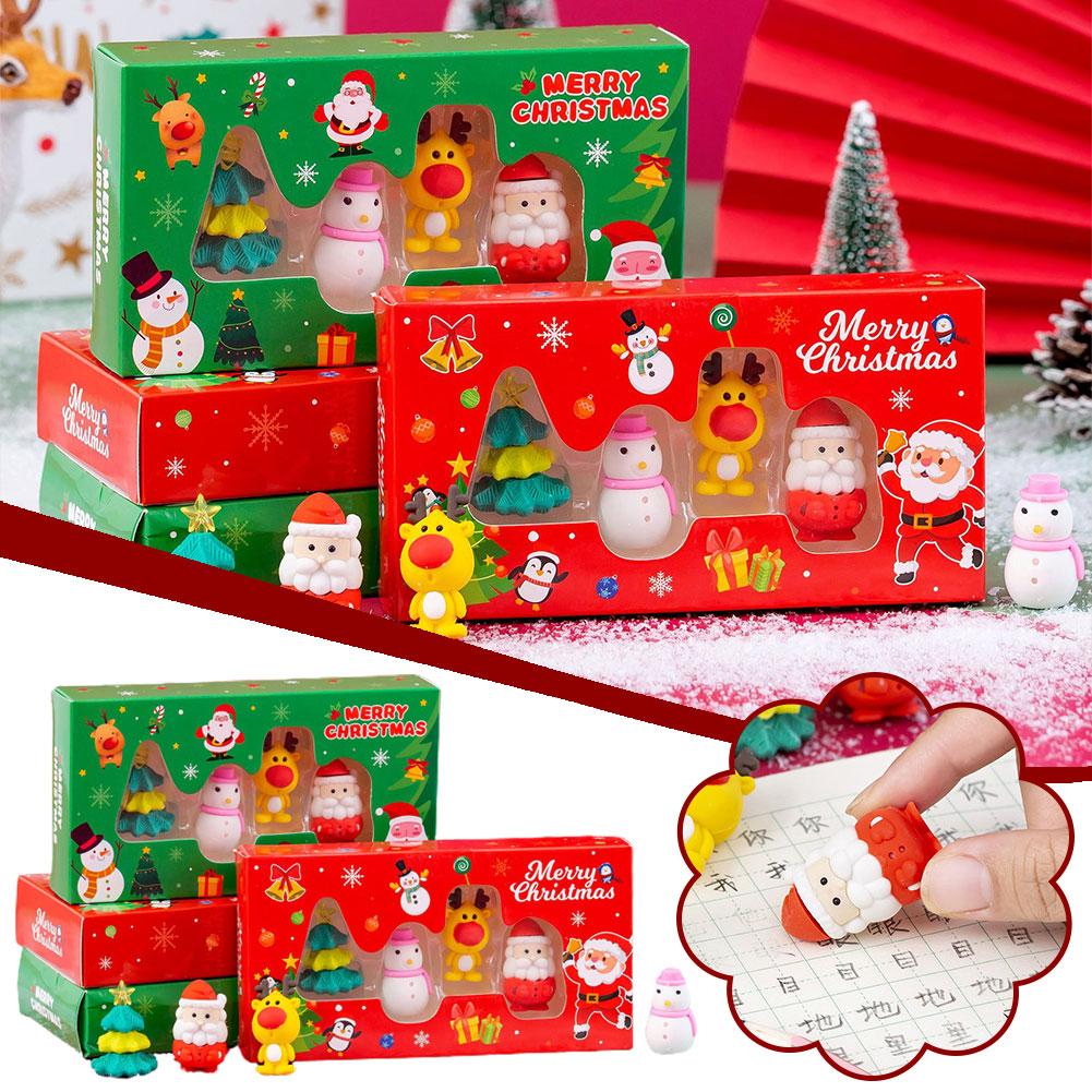Random 4pcs/set 3D Christmas Eraser Gift Set Christmas Set Stationery Rubber Gift Set Set Christmas H9E5