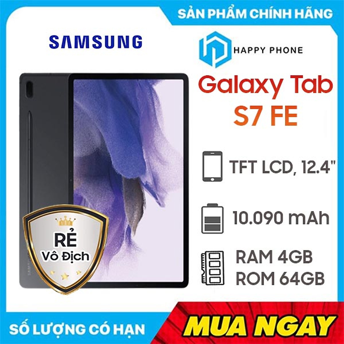 Máy tính bảng Samsung Galaxy Tab S7 FE (4GB/64GB) - Hàng chính hãng -  Đã kích hoạt bảo hành điện tử