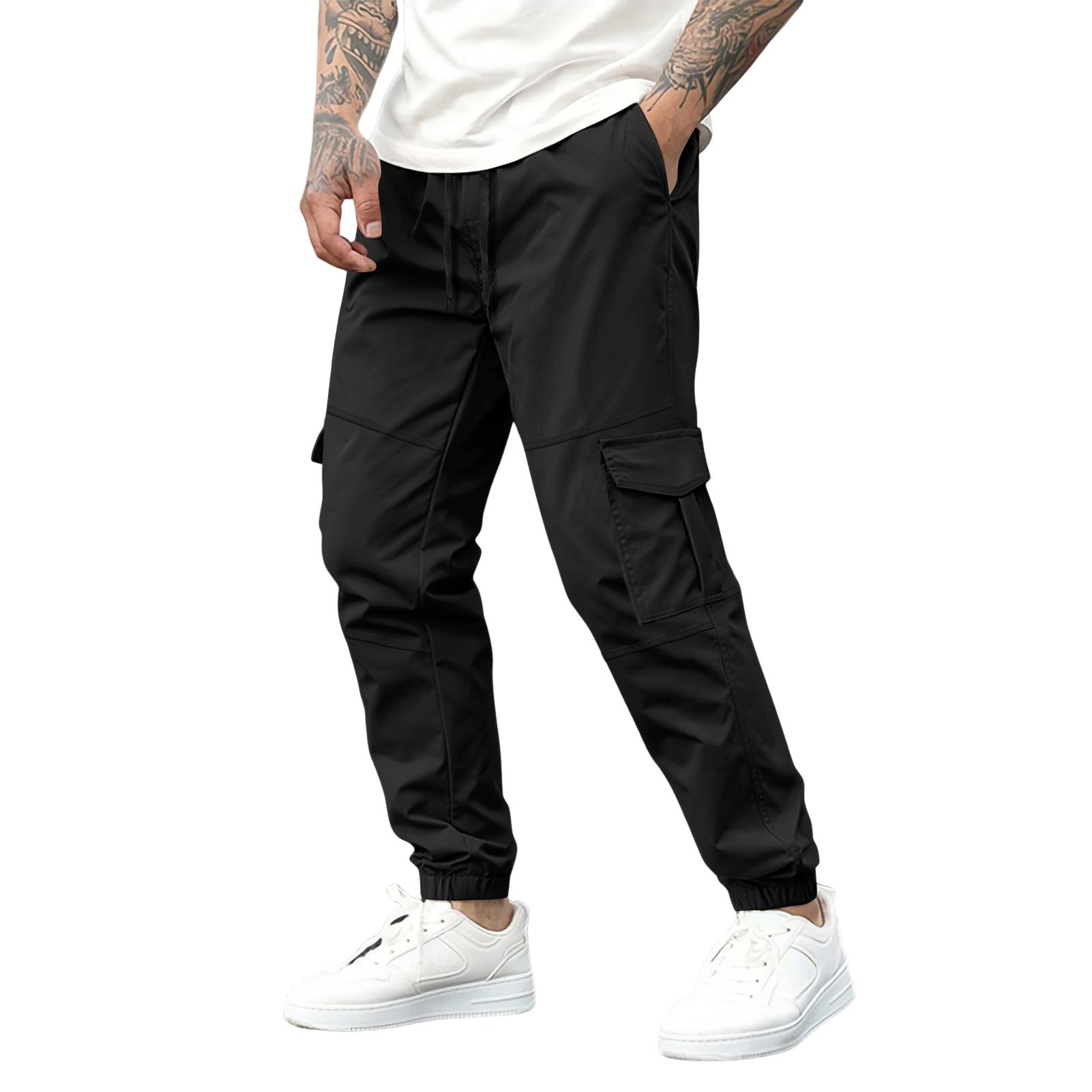 UHH Men Casual Overalls Pants Leg-tie Pants for Men Men's Casual Jogger Pants with Drawstring Pockets – Lightweight Slim Fit Workout Running Hiking Trousers for Summer Outdoor Activities