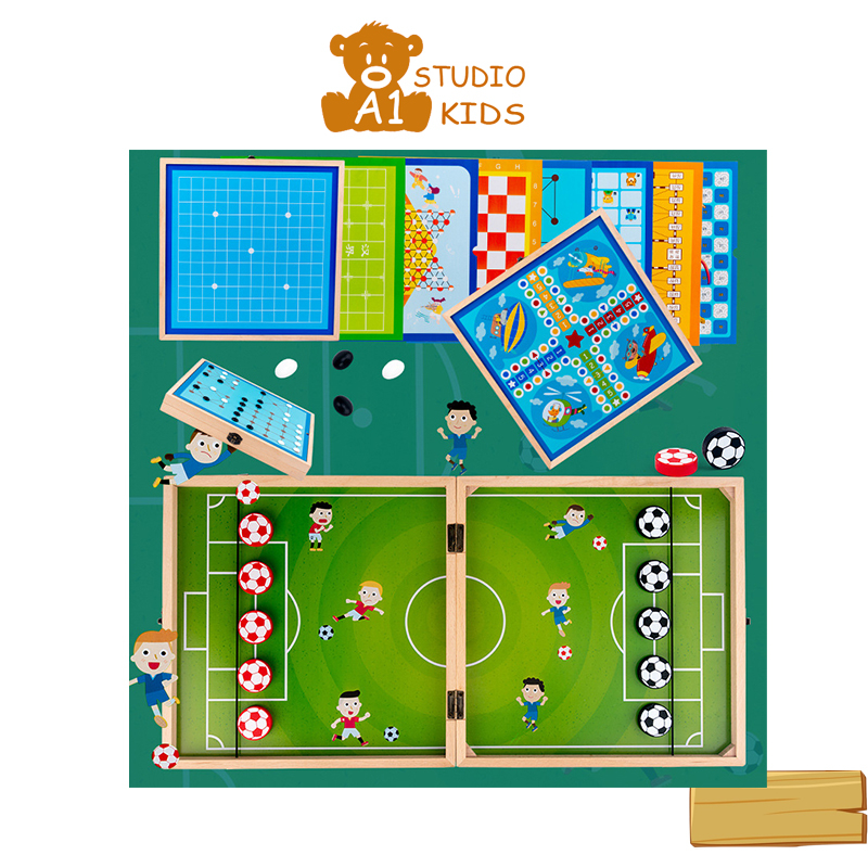 Bộ cờ đa năng 3 in 1 Cờ vua Cờ cá ngựa Cờ búng bằng gỗ cho bé A1studiokids