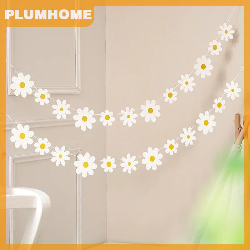 PLUMHOME 1 Bộ Daisy biểu ngữ tiệc sinh nhật vải bố trắng hoa Vòng hoa Confetti Daisy cờ bé tắm đám cưới Tiệc Bunting trang trí