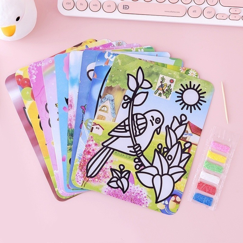 Creative Drawing DIY Sand Painting Kids Crafts Doodle Color Sand Art Pictures Paper Educational