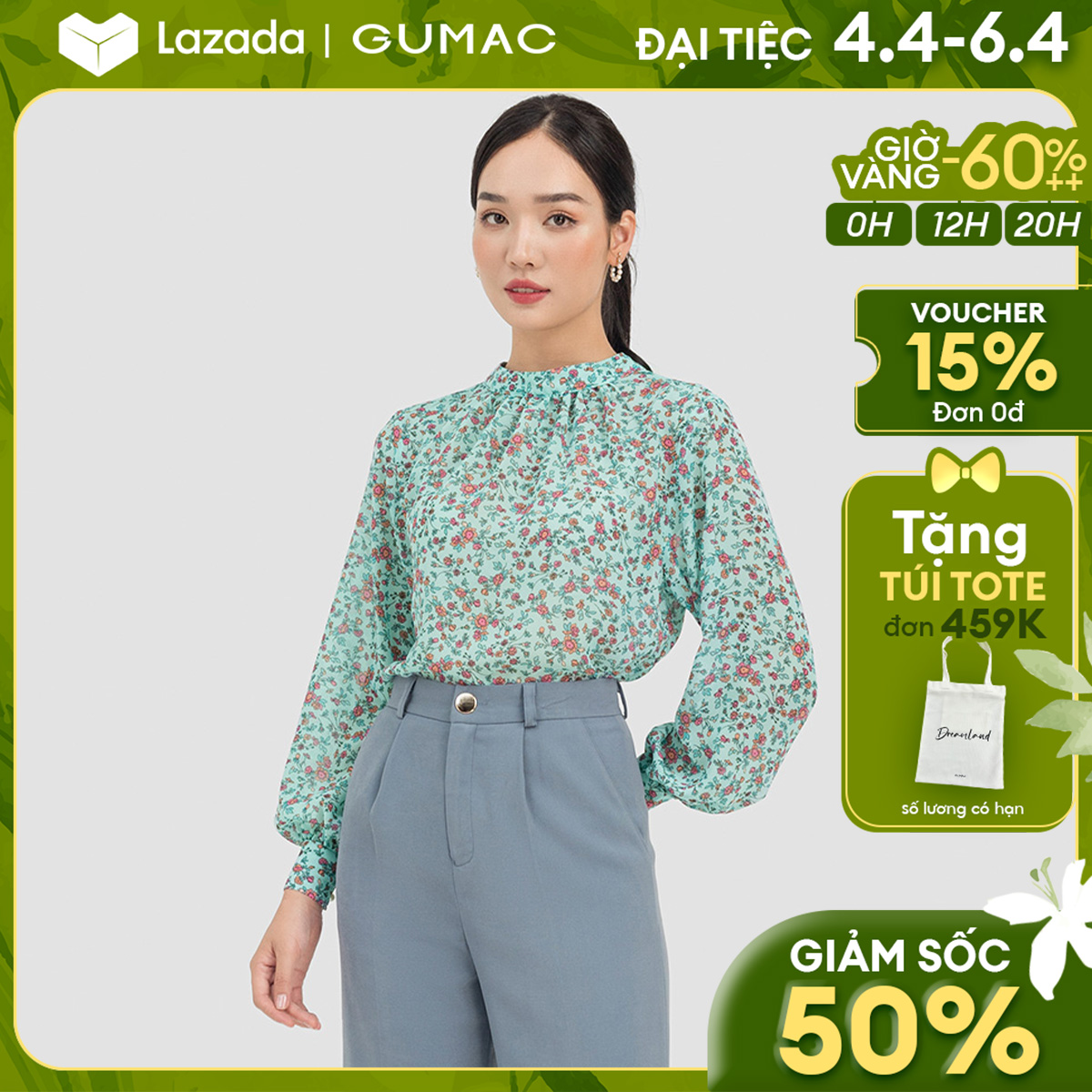 Áo sơ mi nữ gumac la0704 , áo sơ mi công sở cổ nhún tay phồng