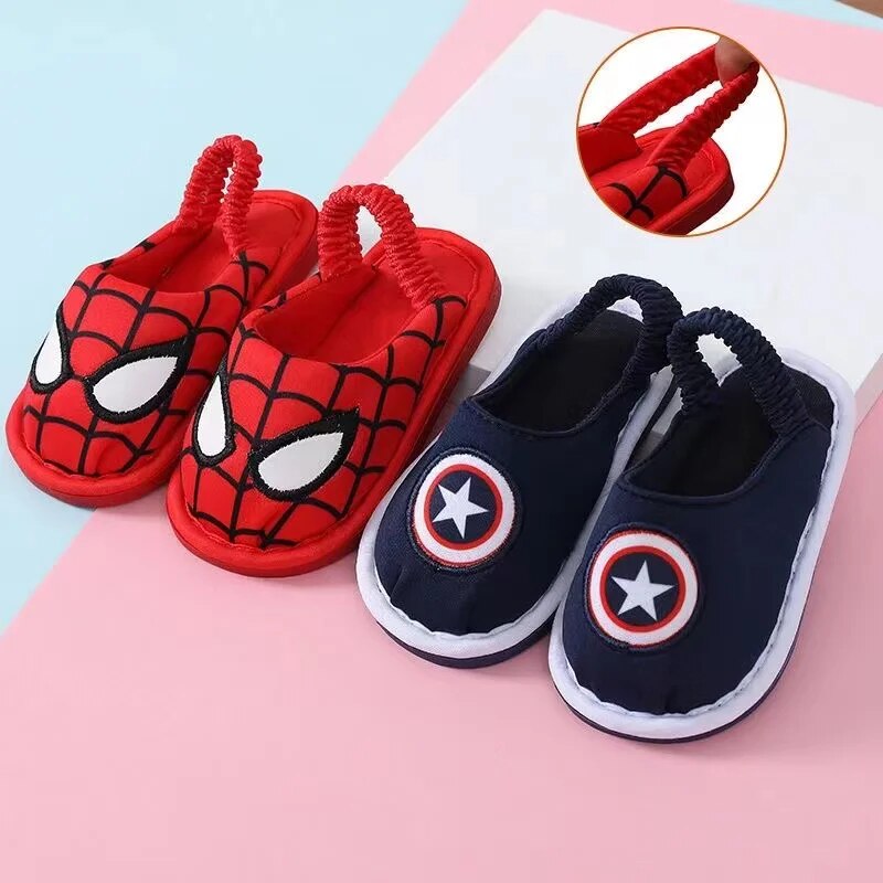 Spring Autumn Children Slippers Baby Boy Girl Cartoon Spiderman Captain America Iron Man Kids Indoor Anti-slip Cotton Home Shoes
