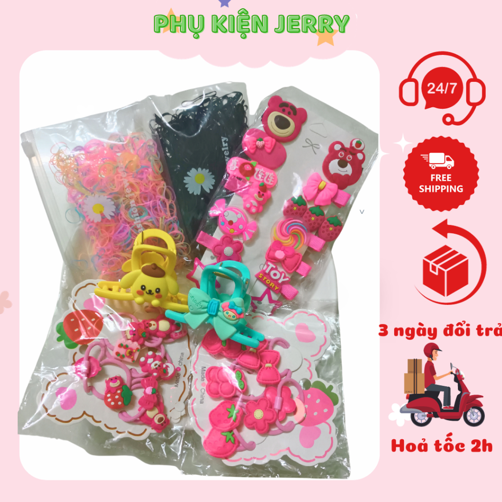 Phụ kiện tóc cho bé gái dễ thương sét 7 món - Phụ kiện Jerry