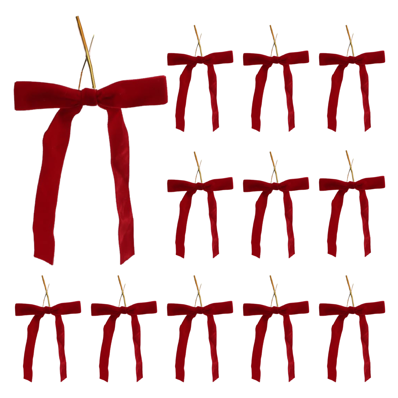 Soft Velvet Bows for Crafts Retro Velvet Bow Ornaments 12pcs Christmas Velvet Bows Red Ribbon with Gold Twist Ties for Tree Wreath Garland Decoration Festive Holiday Decor