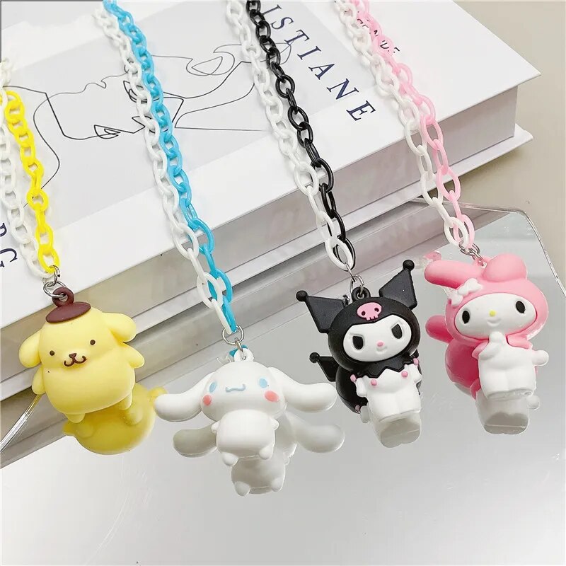 NEWЖЖNEW Sanrios Kuromi Zwarte Ketting Anime Cinnamoroll Mijn Melodie Pompom Purins Kawaii Cartoon Donkere Wind Ketting Accessoires