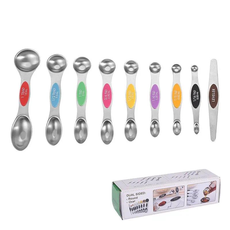9pcs/set Multipurpose Stainless Steel Double Head Spoon Measure Seasoning Flour Oil Coffee Bean Hous