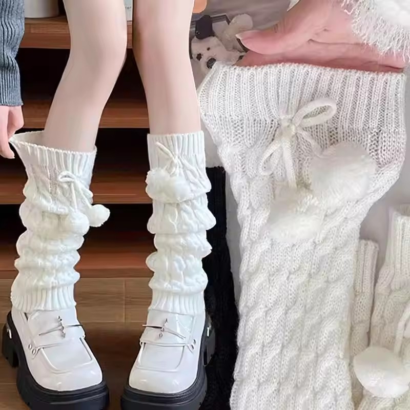 2 đôi vớ Làm ấm chân Lolita Len Nữ bóng ấm dệt kim che chân Phụ nữ mùa thu đan móc mùa đông vớ tất Kiểu ủng không che bàn chân