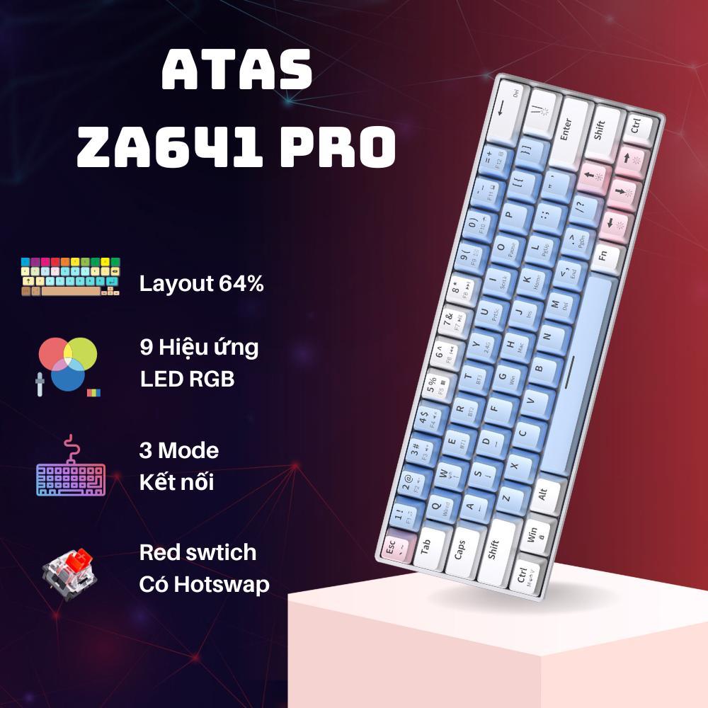 [ Sale Sốc ] Bàn Phím Cơ Không Dây Bluetooth ATAS ZA641 pro 3 Mode kết nối - Red swtich Có Hotswap -