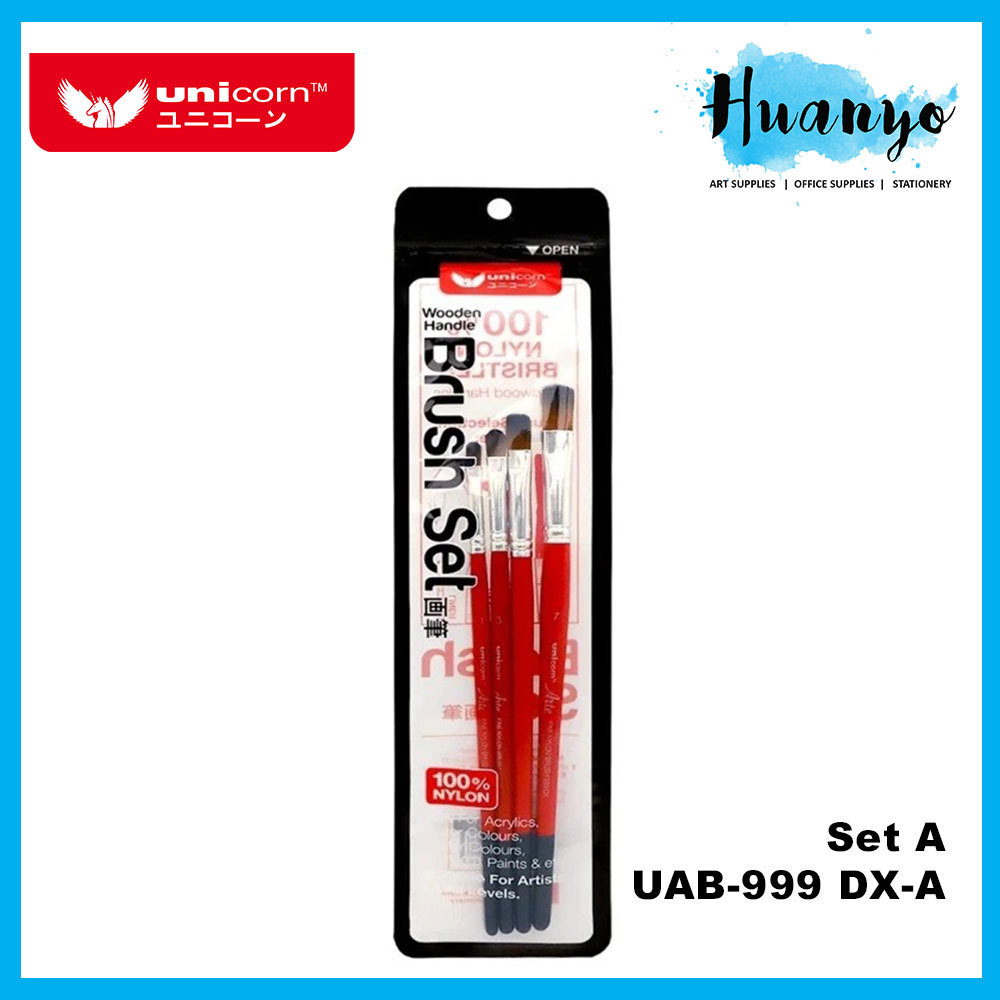[HUANYO] Unicorn Artist Wooden Handle Nylon Brush Set (Filbert Tip Set of 2 Muslim Friendly)