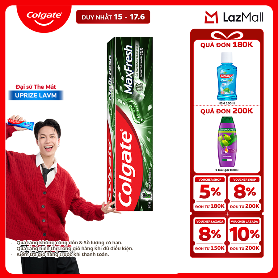 Kem đánh răng Colgate Maxfresh Bamboo Charcoal the mát dài lâu với tinh chất than tre làm trắng răng 90g