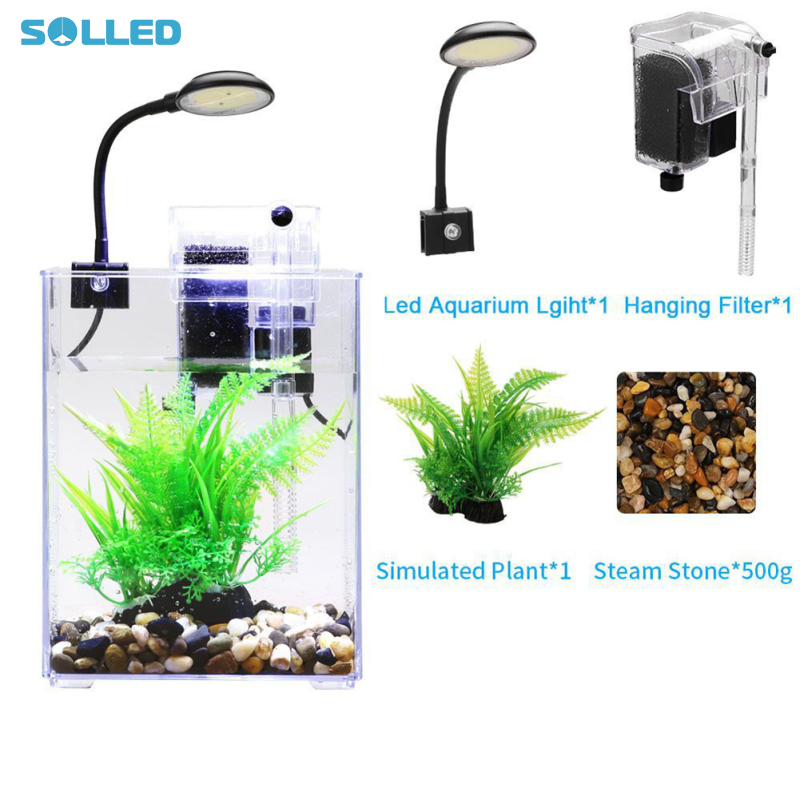 Small Fish Tank, Aquarium Tank With LED Light, Wall Mounted Filter, Ecological Filtration, Oxygenation And Wave Making, Square Fish Tank For Living Room ราคา 609 บาท*ส่งฟรี