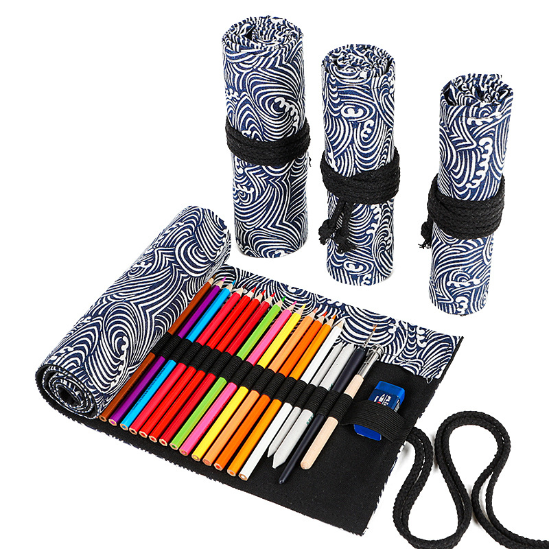 Túi đựng bút chì cọ vẽ dạng cuộn bằng vải canvas nhiều ngăn