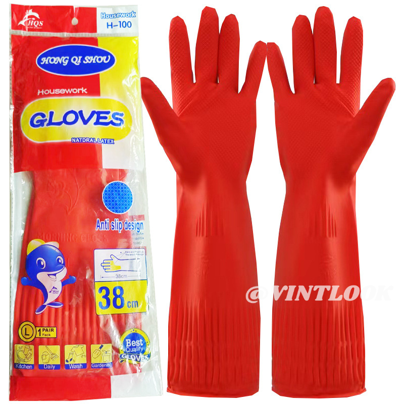 VINTLOOK ถุงมือยางหนาพิเศษยาวข้อมือ ซับขนกันหนาว กันลื่น กันน้ำ ใช้ทำความสะอาดครัวและงานบ้าน ราคา 47 บาท*ส่งฟรี