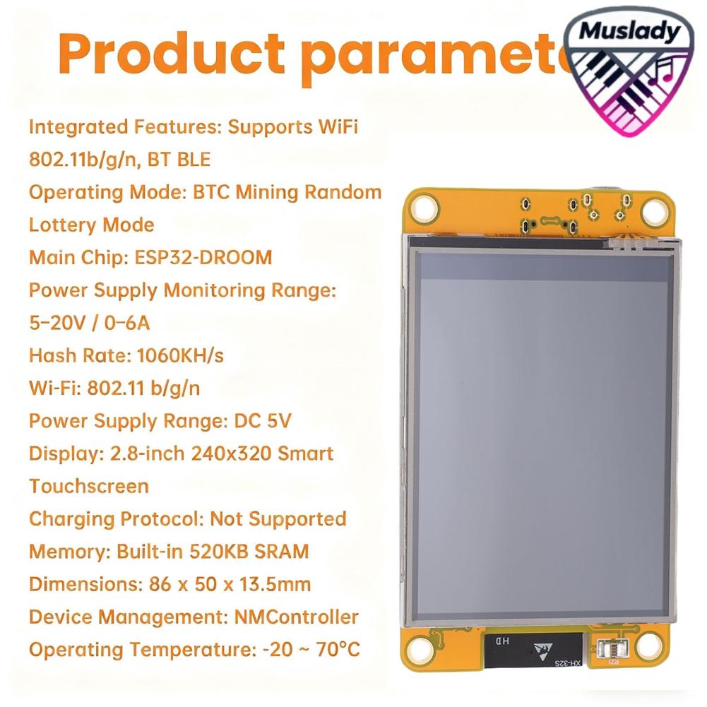 MUSLADY Bitcoin Solo หวย Miner WiFi 1060KH/s Hashrate 2.8 นิ้ว BTC Miner Solo Mining Machine สำหรับ DIY ราคา 1,940 บาท*ส่งฟรี