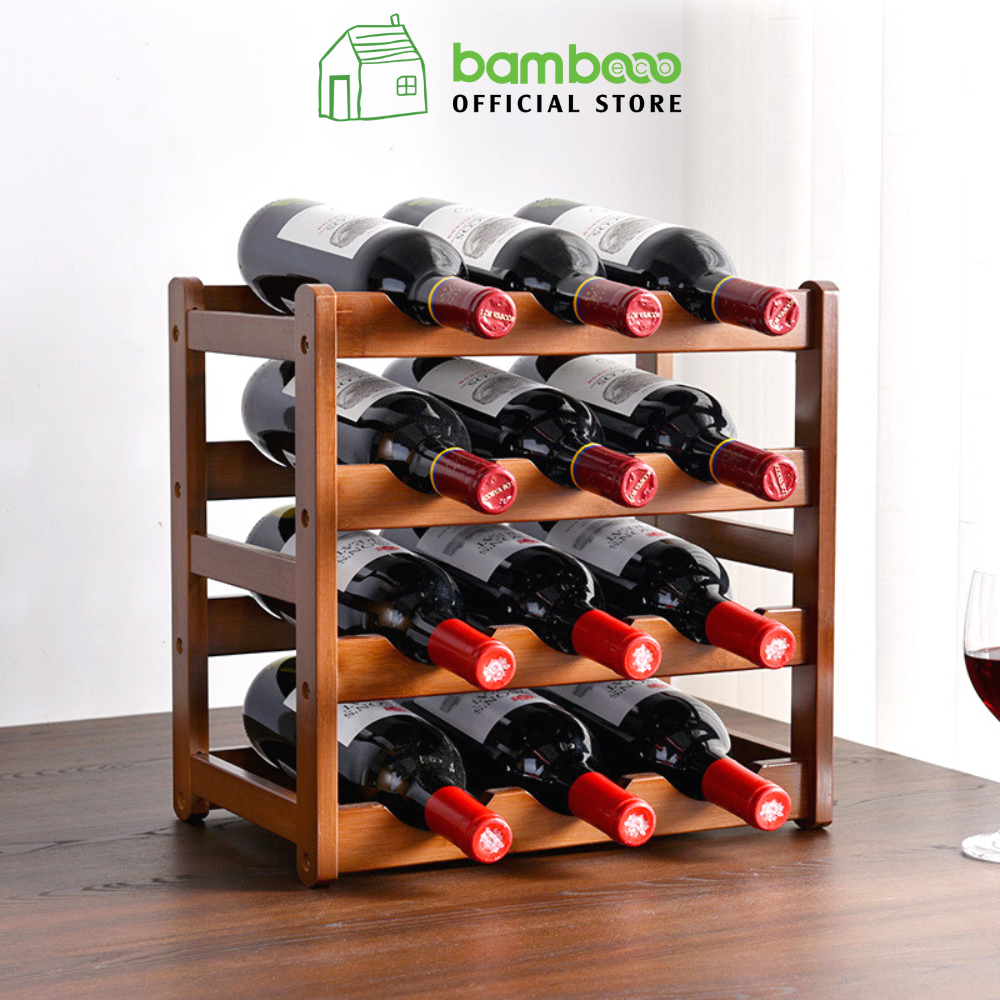 Kệ để rượu bằng gỗ tre BAMBOOO ECO Giá tre để rượu vang xếp tầng tối giản