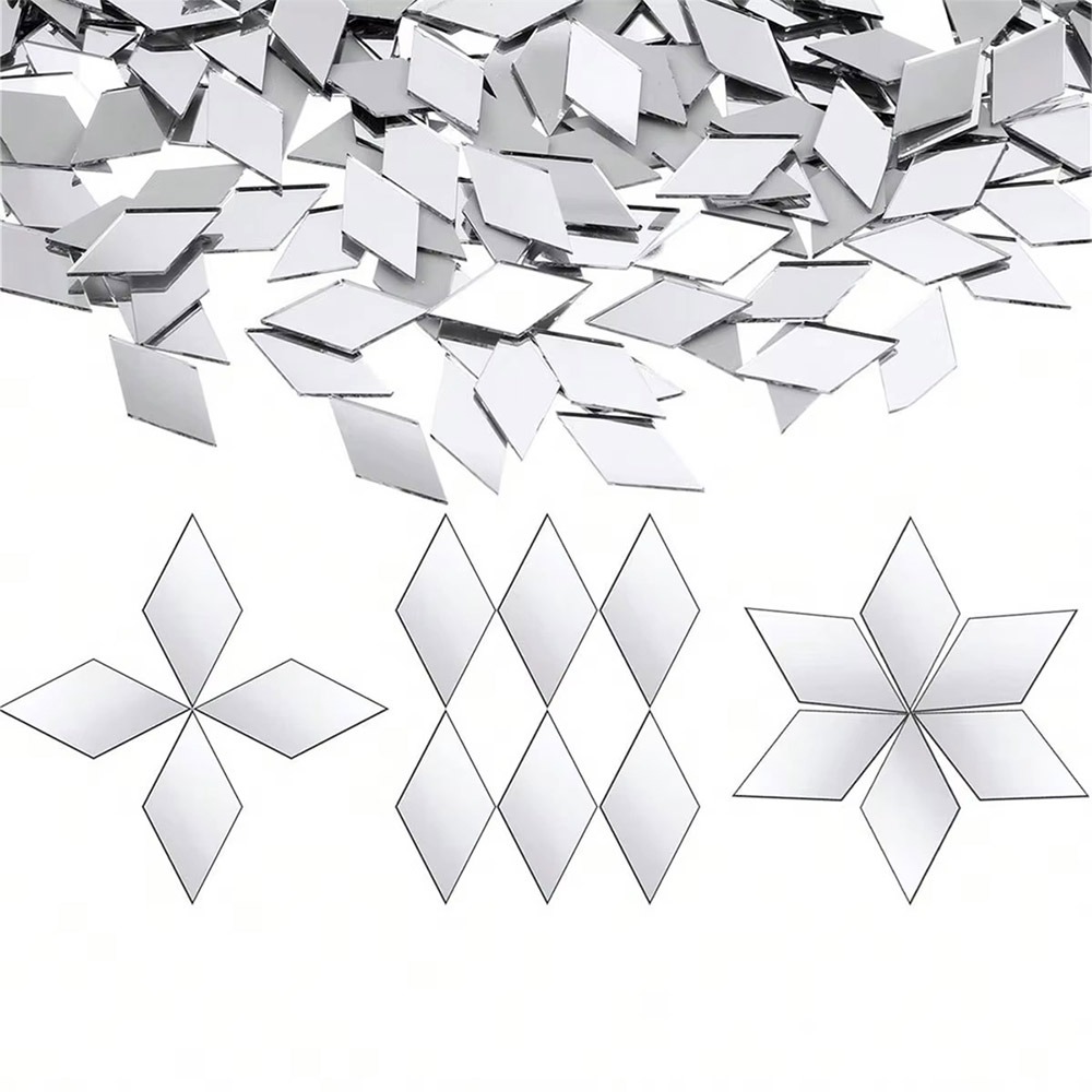【COD&Fast Delivery】200PCS Acrylic DIY Craft Mirror Stickers Round Square Triangle Multi Shape Mirror Tiles Decals Creative Adhesive Backing Mirror Wall Art Stickers Home Decoration