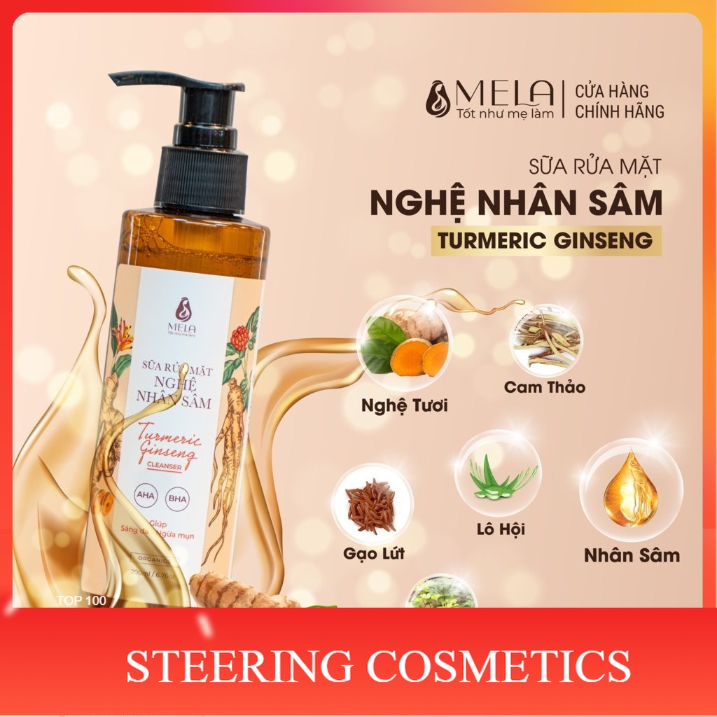 Sữa Rửa Mặt Nghệ Nhân Sâm MELA Cho Da Dầu Mụn Sáng Da Tẩy Tế Bào Chết 200m - Steering Cosmetics