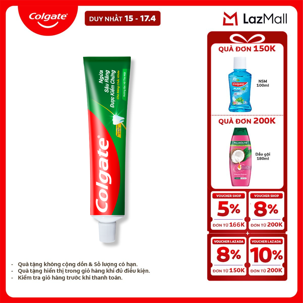 [Chỉ 15-17.4_X2 Voucher giảm đến 18%] Kem đánh răng Colgate ngừa sâu răng răng chắc khỏe 225g/tuýp
