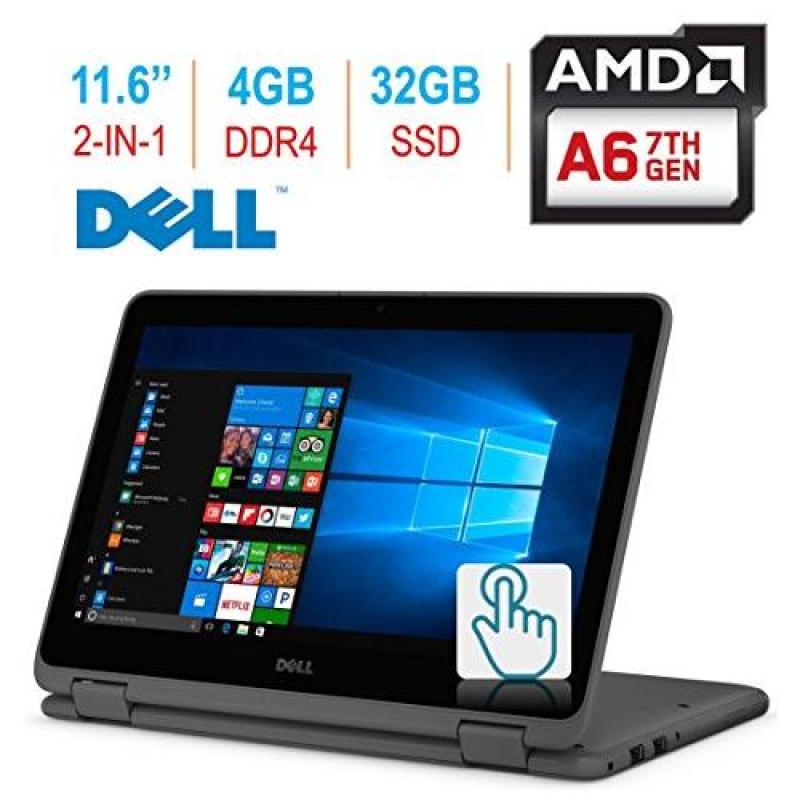 2018 Dell Inspiron 3000 11.6” 2-in-1 Touchscreen Laptop/Tablet PC, 7th Gen AMD A6-9220e 2.5GHz Processor, 4GB 2400MHz DDR4, 32GB SSD, Bluetooth, WiFi, MaxxAudio, Windows 10-Grey