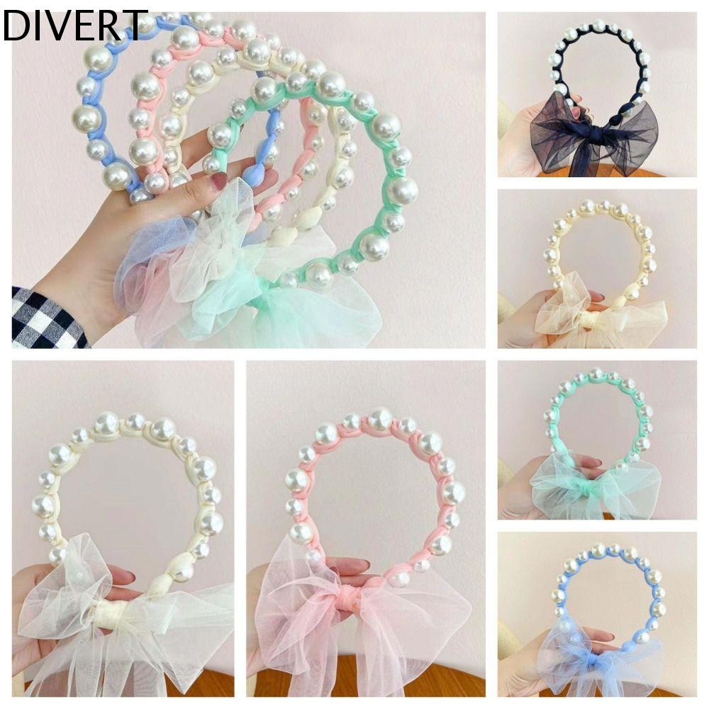 DIVERT Phong cách Hàn Quốc Băng đô ruy băng ngọc trai Đeo đầu 3D Băng đô Vòng hoa trẻ em Dễ thương Trang phục tóc Bờm Tóc Công Chúa Trẻ em