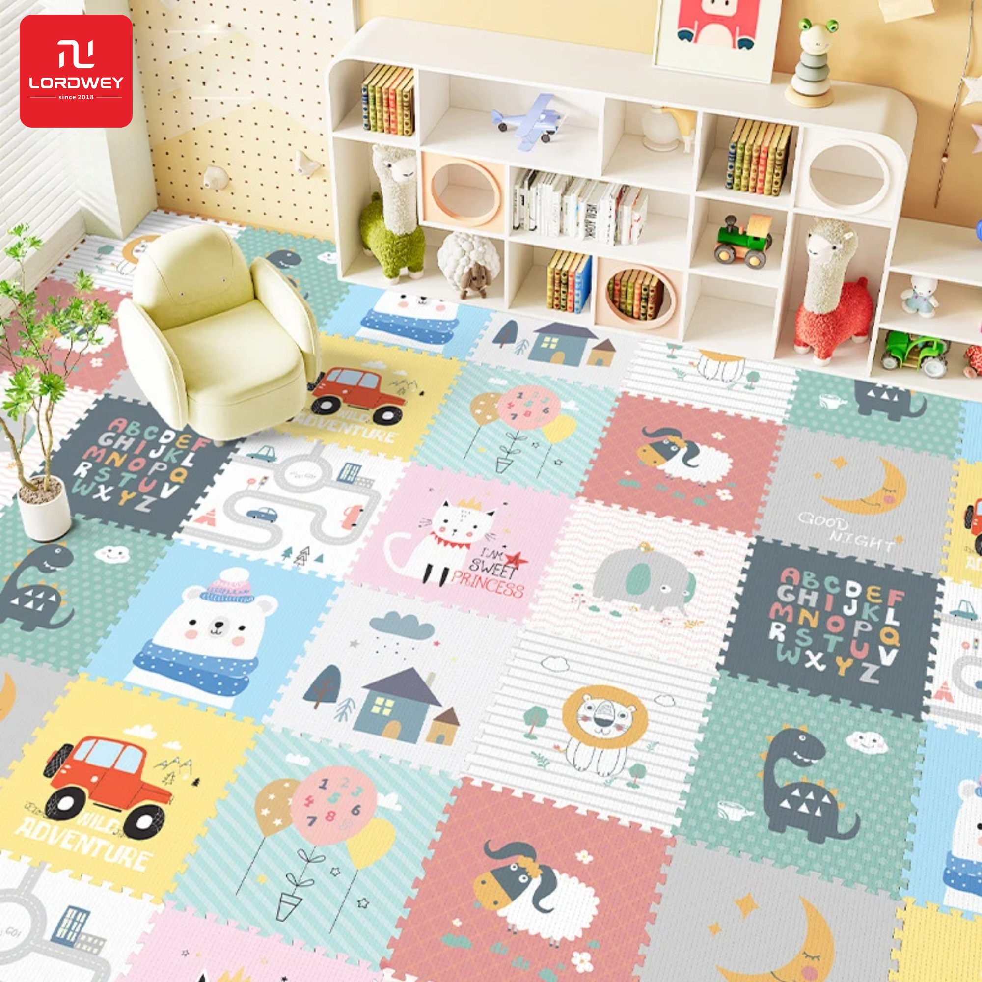 LORDWEY | XPE Baby Play Gym Mat 6-9 Panel Interlocking Foam Tiles Thick Foam Crawling Pad for Newborn Tummy Time Play and Development ราคา 1,367 บาท*ส่งฟรี