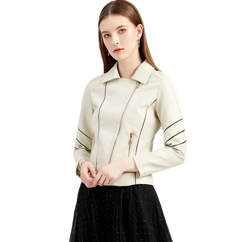 Áo Khoác Da Pu giả màu đỏ thời trang nữ áo khoác Biker giản dị outwear Áo nữ mùa xuân và mùa thu da màu đen Áo khoác 2023 Sản phẩm bán chạy