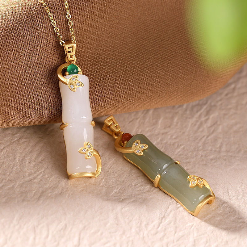 Mặt dây chuyền tre pauu6aqq, bạc 95 Sterling, ngọc trắng, khí chất Cung Điện cá nhân, Mặt Dây Chuyền, Dây Chuyền Dây chuyền thời trang xương đòn nữ
