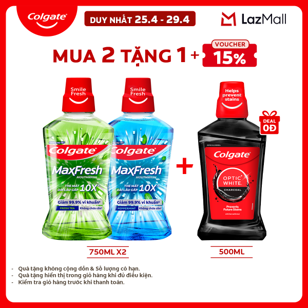 [Chỉ 25-29.4_Voucher đến 15%] [MỚI] Bộ 2 Nước súc miệng Colgate Maxfresh the mát dài lâu gấp 10X - diệt 99,9% vi khuẩn